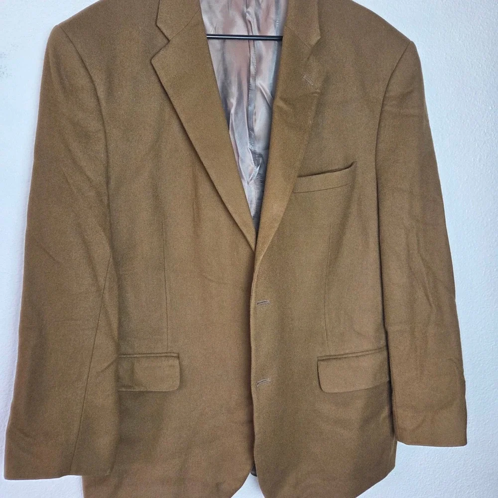 Jos A Bank Sport Coat 46R Brown 90 Wool 10 Cashmere Men's Blazer 2 Button